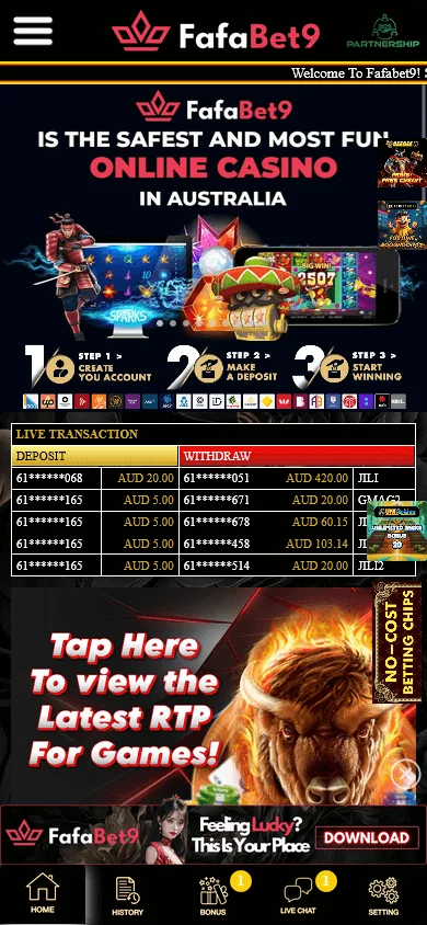 Fafabet9 Casino mobile game area with casino categories