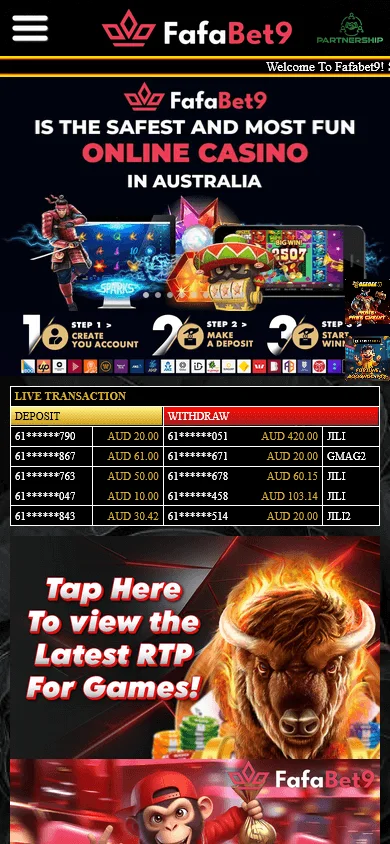 Fafabet9 Casino mobile home screen designed for phone play